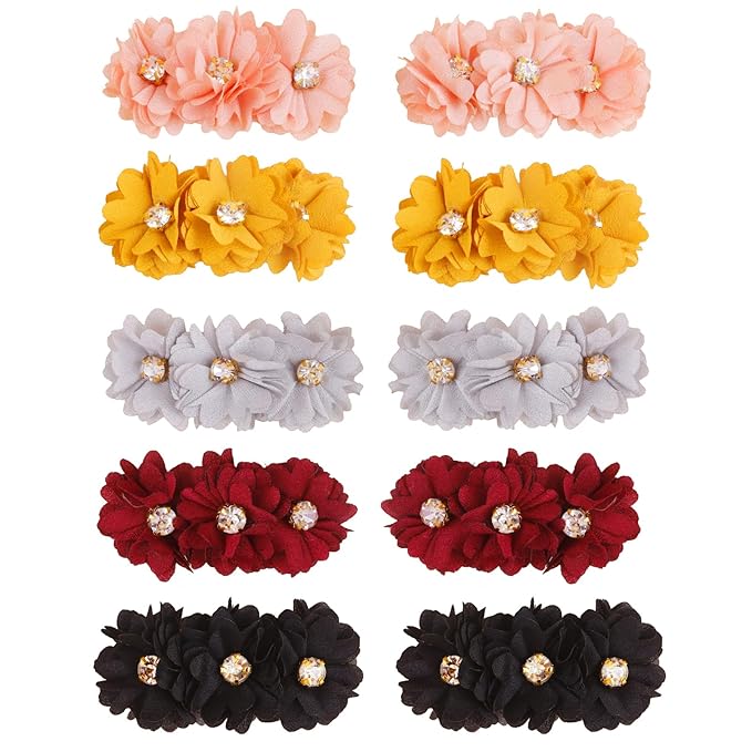 Flower Hair Clips Set-Cherrboll 10pcs Floral Hair Bow Accessories for Baby Girl Toddles Teen Gifts