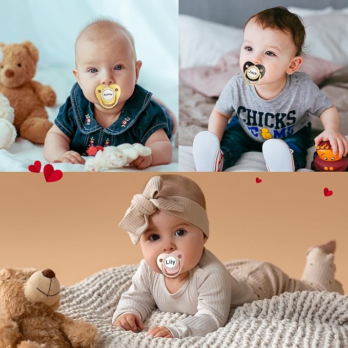 Personalized Pacifier with Name, Bling Gold Pacifier Clip Set Storage Box, Customized Glitter Crystal Luxurious Soother Ideal Gift for Boys Baby Shower Photography Newborn (Silvery) (Golden)