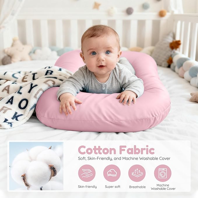 Baby Lounger & Snuggle Nest for Newborn 0-24 Months, Baby Nest Supervised Breathable Cotton for Newborn, Breathable Portable Infant Lounnger for Travel and Home, Pink (Lounger Cover Included)
