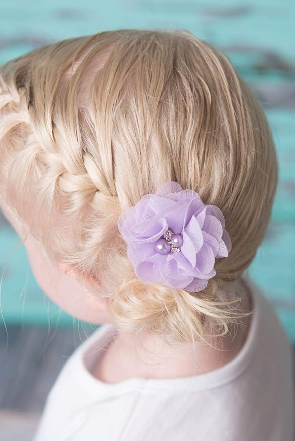 Baby Girls Chiffon Flower Hair Clips with Rhinestones and Pearl,YYCRAFT 24 pcs Party Wedding 2" Hair Accessory for Kids Toddler Infant Girls(12 colors)