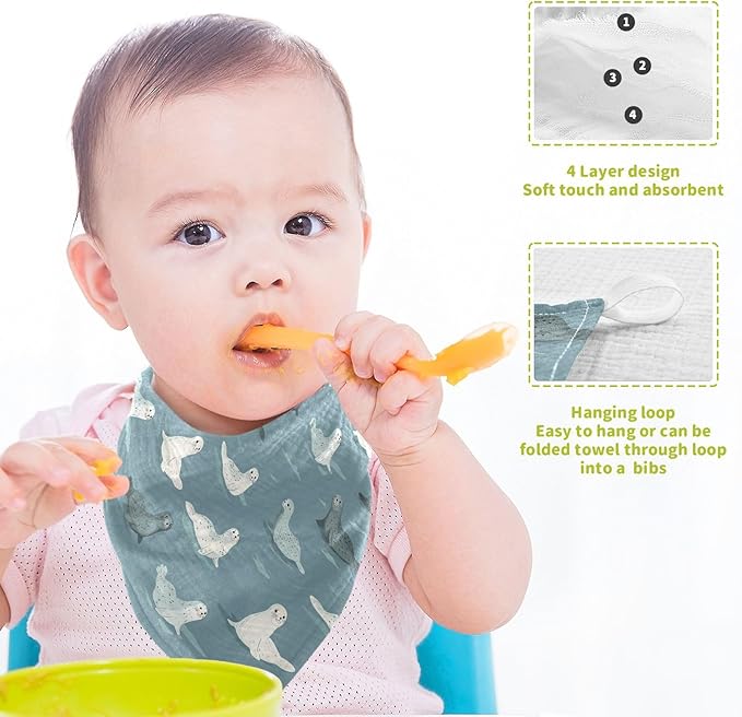 Newborn Face Towel Seal Soft Cotton Baby Washcloths 11.8 x 11.8 Inch Infants Girls Boys Muslin Burp Cloths 5 Pack