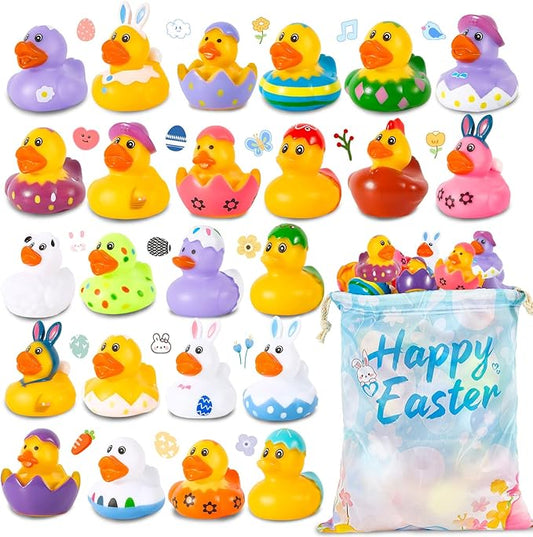 24 Pack Rubber Ducks Jeep Ducking with a Bag- 2" Easter Assortment Duckies for Jeep Duck Easter Themed Cruise Duck for Pool, Party Favors, Birthday Gifts, Classroom Incentives, Kids Water Bath Toys