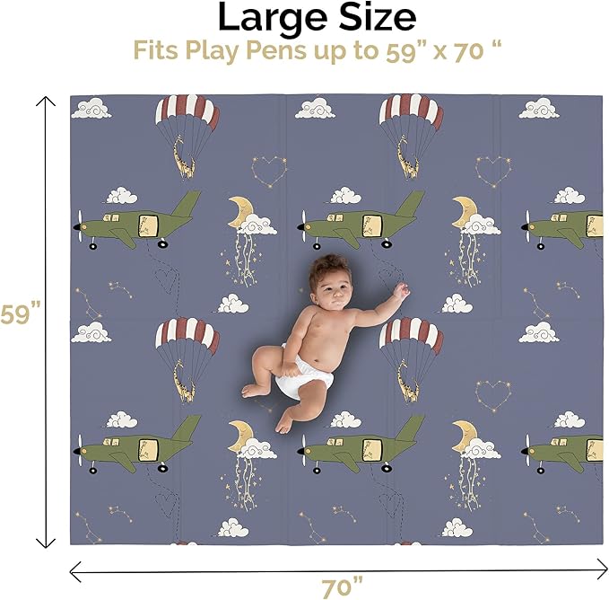 JumpOff Jo Foldable Foam Play Mat – Large Waterproof Baby & Toddler Activity Floor Mat, Double-Sided 70 x 59 Inch Play Surface