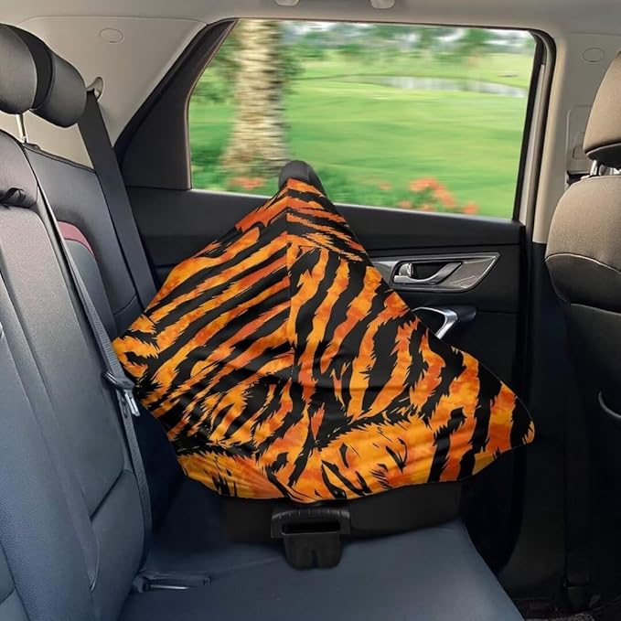 Coldinair Tiger Skin Print Car Seat Cover for Babies Girls Nursing Cover,Soft Stretchy Infant Carseat Canopy,Shopping Cart/High Chair/Stroller Covers