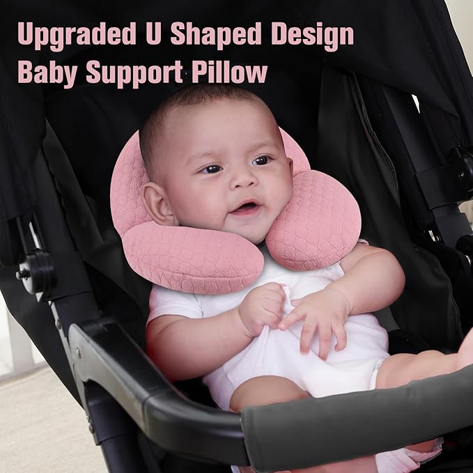 KAKIBLIN Baby Travel Pillow,Upgraded Baby Neck Pillows for Car Seat,Baby Support Pillow,Infant Neck Pillow for Toddler Head and Neck,Newborn Head Support for Car Seat,Pushchair (Pink)