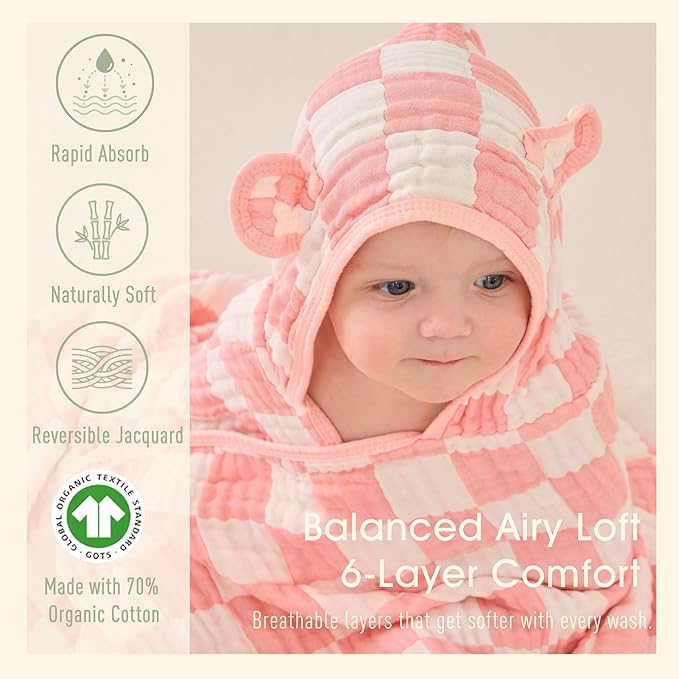 Ultra-Soft Muslin Toddler Hooded Towel - 55 x 28 Inches, Ideal for Bath & Beach, Suitable for Both Boys & Girls from Newborns to Toddlers