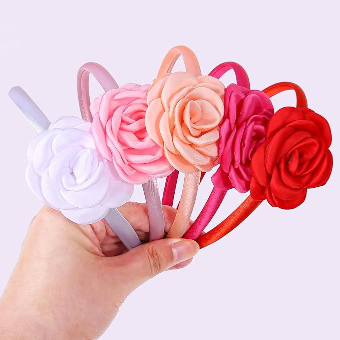 10pcs/set Fabric Rose Flower Headbands for Toddler Girls Floral Hairband Hoops Multiple Colors Flower Hair Accessories for Kids Teens