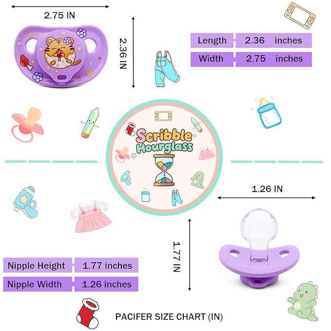 Adult Sized Pacifier with Little Tiger Pattern for Sleep Includes Pacifier Clips