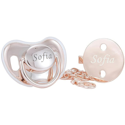 Personalized Baby Pacifier with Name Ideal Gift for Boys and Girls Pacify Custom Bling Pacifier Binky (Rose Gold)