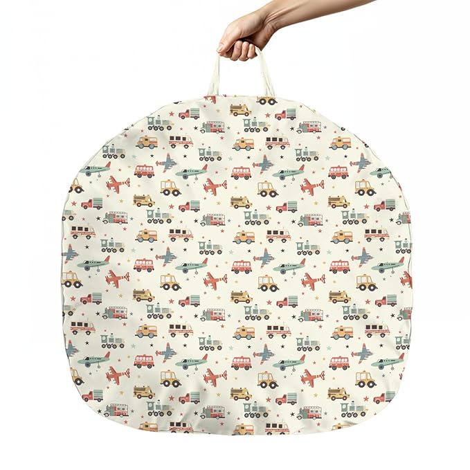 Cartoon Transportation Pattern Baby Lounger Cover, Unisex Plane Car Train Stars Removable Infant Newborn Snug Fit Floorseat Sleeping Lounger Slipcover for Boys Girls Lounger Pillow,Cover Only