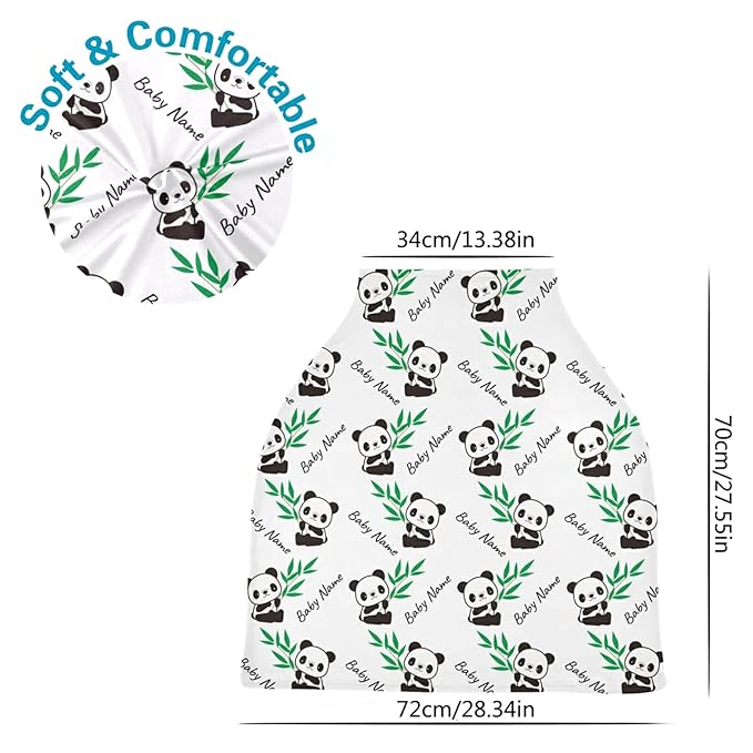 Personalized Cute Panda Baby Car Seat Covers with Name, Custom Nursing Cover Breastfeeding Scarf Soft Breathable Stretchy Coverage, Infant Stroller Cover for Boys Girls