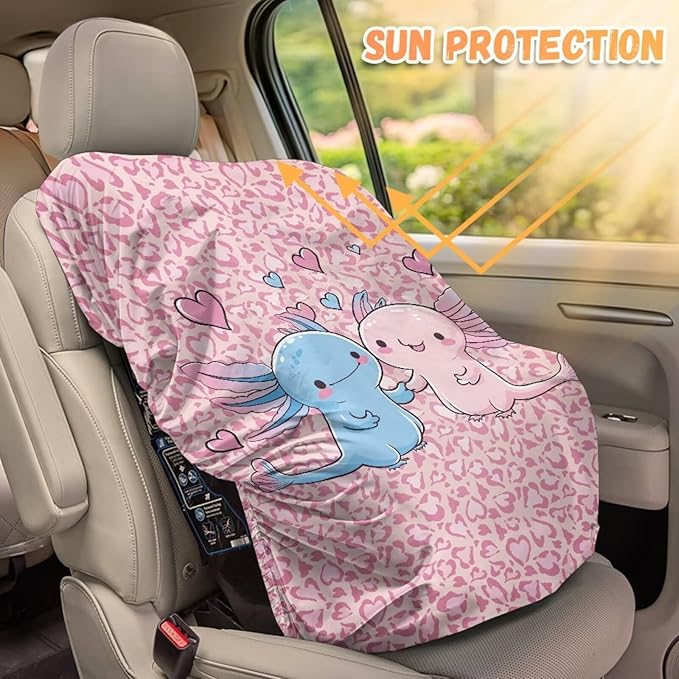 Baby Car Seat Cover, Axolotl Car Seat Sunshade Covers to Protect Your Child Safety, Protector Keeps Baby Infant Toddler Cool - Pink Leopard Carseat Shade Reflector UV Ray Helpers