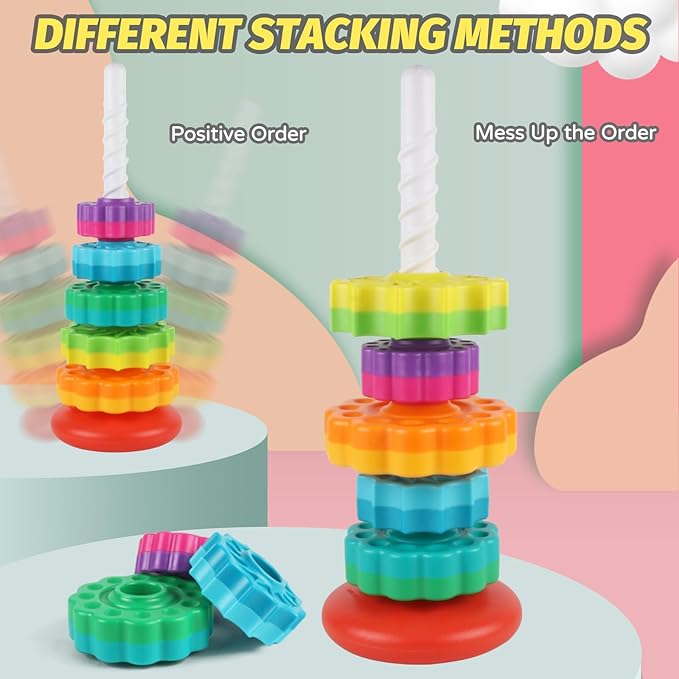 Baby Spinning Stacking Toys for Toddlers 1-3, Spinner Ring Stacker, Montessori Toys for Babies 6-12-18 Months, Autism Sensory Learning Toy, 1 2 3 Year Old Girl or Boy Christmas Birthday Gifts