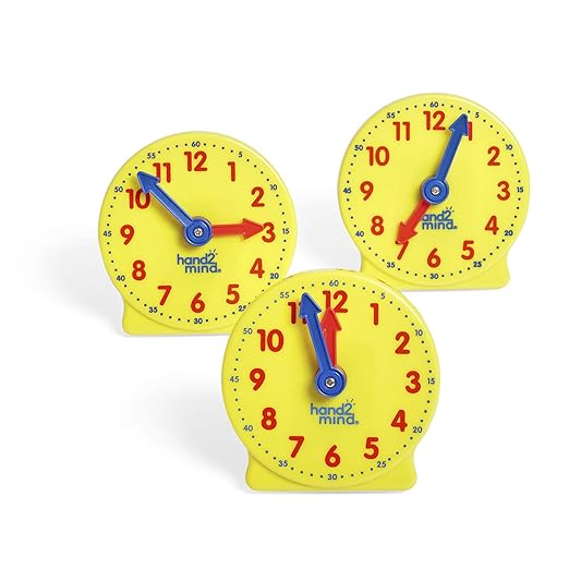 hand2mind Mini Geared Clock Classroom Set, Telling Time, Teaching Clocks, Learn to Tell Time for Kids, Analog Clock for Kids Learning, Classroom Clocks for Students (Set of 24)