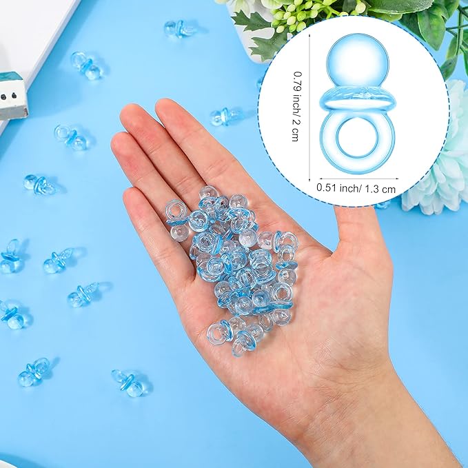Roowest 51 Pcs Pacifier Hunt BabyShower Games Include Wooden Hunt Sign and 50 Acrylic Mini Plastic Pacifiers for BabyShower Game Decoration Gift Sets Gender Reveal Party