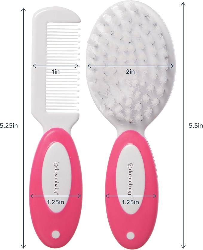 Dreambaby Deluxe Super Soft Bristles Brush and Comb Set - with Easy-Grip Toddler Size Handle - Pink - Model L328