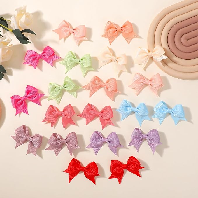 yoyokid 20PCS 2 Inch Baby Hair Bows for Girls, Mini Grosgrain Ribbon Alligator Clips for Infants Toddlers in Pairs, 10 Colors B