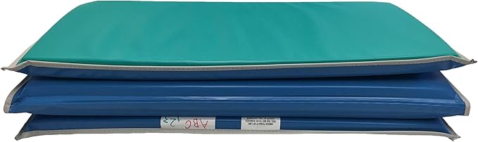 KinderMat, Heavy-Duty 1" Thick Rest Mat, 4-Section Rest Mat, 48" x 24" x 1", Blue/Teal with Grey Binding, Great for School, Daycare, Travel, and Home, Made in The USA