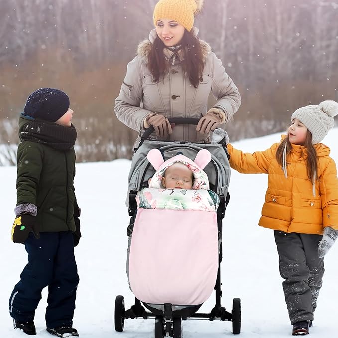 Pea Pod Baby Car Seat Blanket Stroller Footmuff Bunting Bag, Baby Sleeping Bag Fleece Plush Swaddle Blanket for Cold Weather Winter Must Have Outdoor Walking Warmth for Newborn to Infant (Camellia)