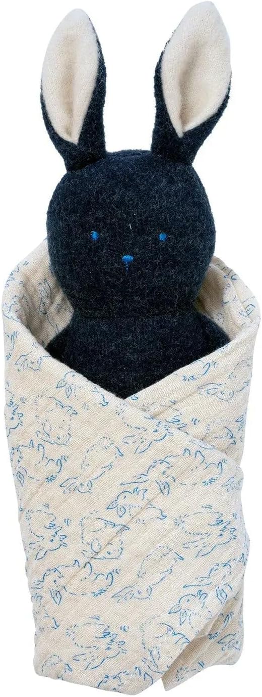 Manhattan Toy Embroidered Plush Bunny Baby Rattle + Soft Cotton Burp Cloth, 16 x 16 Inches