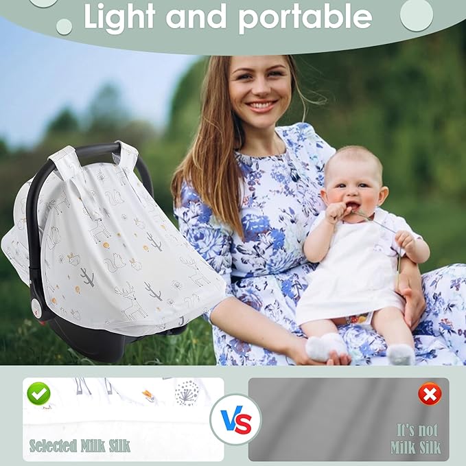 Baby Car Seat Cover, Infant Carrier Canopy for Boys Girls with Two Way Zipper Windproof 3 Modes with Extra Large Mesh Window for Stroller Car Seat (Style 2)
