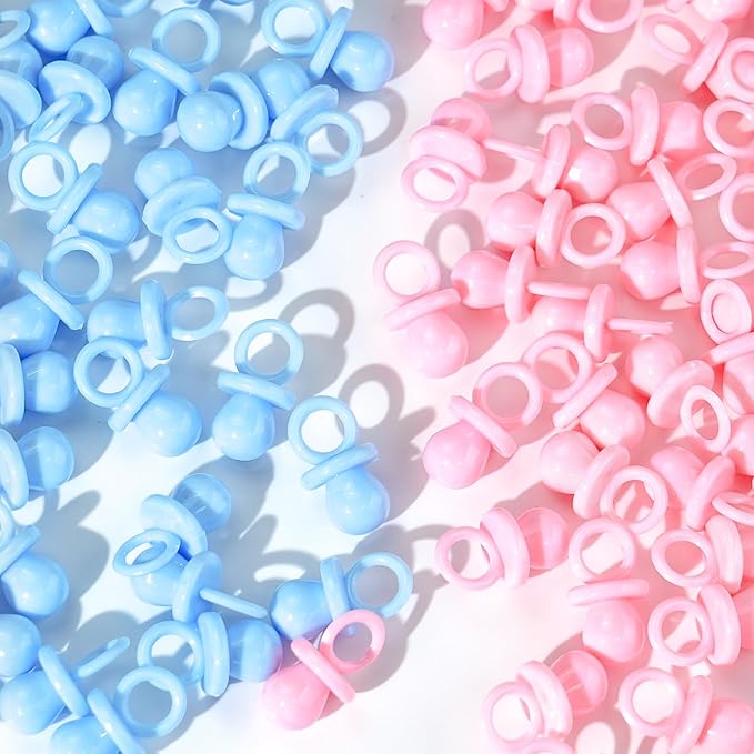 Baby Shower Pacifiers, 150 Mini Pacifiers for Baby Shower, Cute Plastic Pacifiers for Baby Shower Game, Decoration DIY, Gender Reveal Party Table Scatter/Baby Shower Party Favors(Blue&Pink)