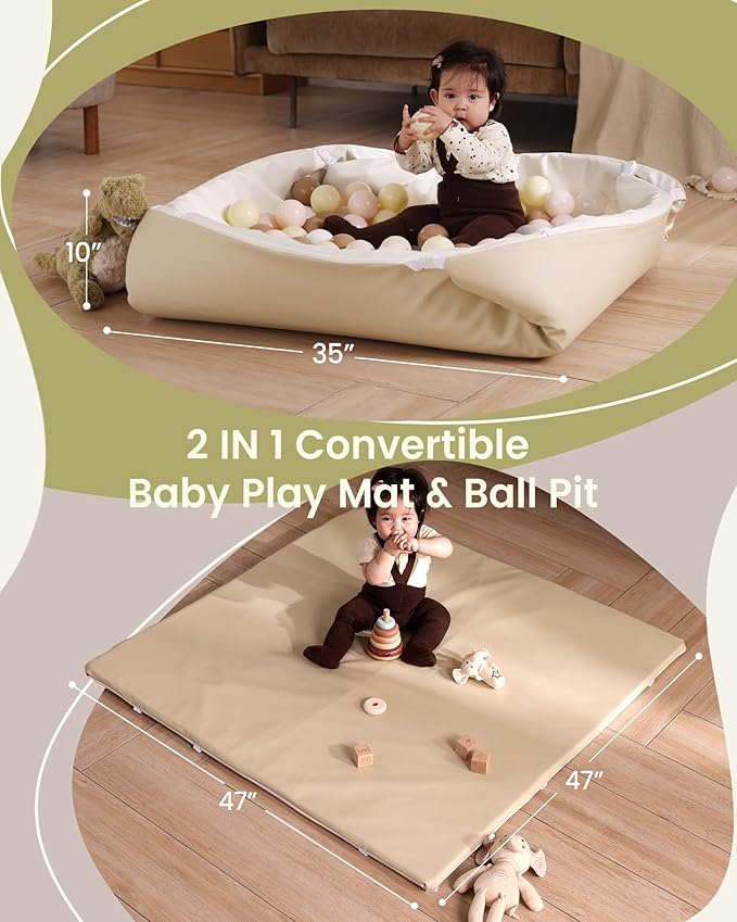 Hikiddy Baby Floor Play Mat : 2-in-1 Padded Foam Play Mat for Playpen & Ball Pit for Infants and Toddlers