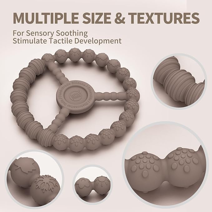 Baby Teething Rings 3-6 Months, 3 Pack Silicone Ring Teether Toys for Babies 0-6 & 6-12 Months Chewing Relief, Freezable & Easy Grip, Infant Essentials, Boys & Girls Gifts (Clay DustyRose Brown)