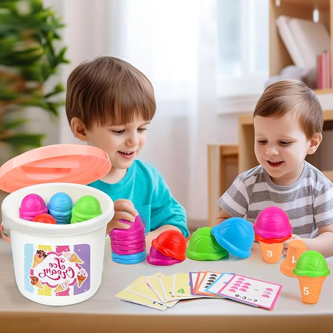Ice Cream Toy Counting and Color Sorting Set for Toddlers, Montessori Preschool Kindergarten Learning Activities Fine Motor Skill Toys, Number Math Games Learning Toy Gifts for Kids Boys Girls Age 3-5