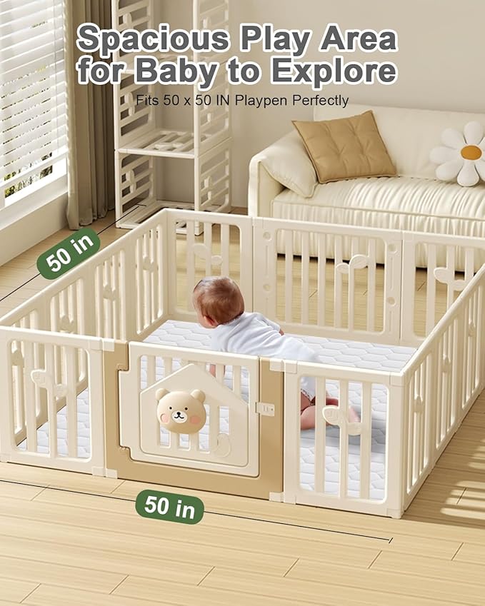 TINYHARBO Premium Foam Baby Play Mat 50" x 50" with Removable Cover, Extra Thick Padding Playpen Mat, Non-Slip Floor Mat, Stylish & Easy to Clean for Crawling Baby, Infants & Toddlers, Grey