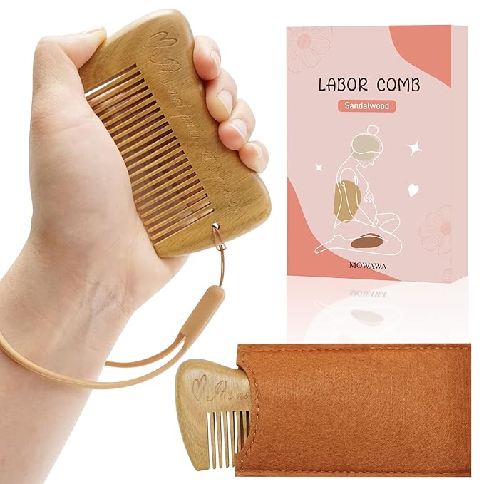 Sandalwood Birthing Comb For Labor Pain Relief & Delivery - Labour Gifts with Birth Affirmation For Women- Wood Comb For Pregnancy Contraction