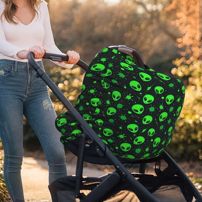 Green Alien Head Baby Car Seat Covers Carseat Canopy Soft Infant Stroller Cover Nursing Breastfeeding Covers for Girls Boys Newborn