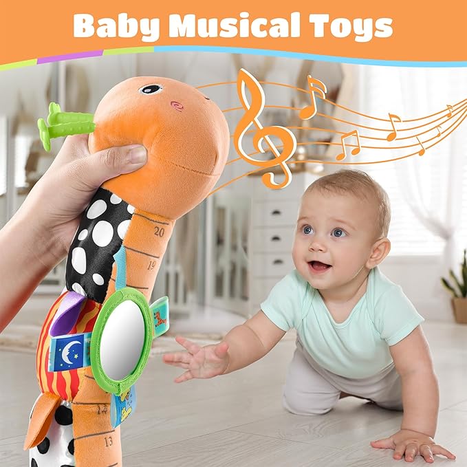 Baby Toys Musical Caterpillar Interactive Multicolored Infant Toy Crinkle Rattle Soft with Ring Bell Stuffed Cuddly Baby Toy with Ruler Design Educational Toddler Plush Toy for Preschool