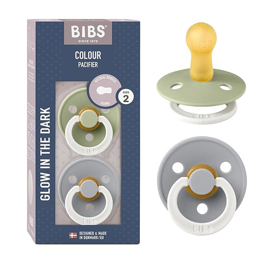 Bibs Pacifiers | Natural Rubber Baby Pacifier | Set of 2 BPA-Free Soothers | Made in Denmark | Sage Night/Cloud Night | Size 6-18 Months