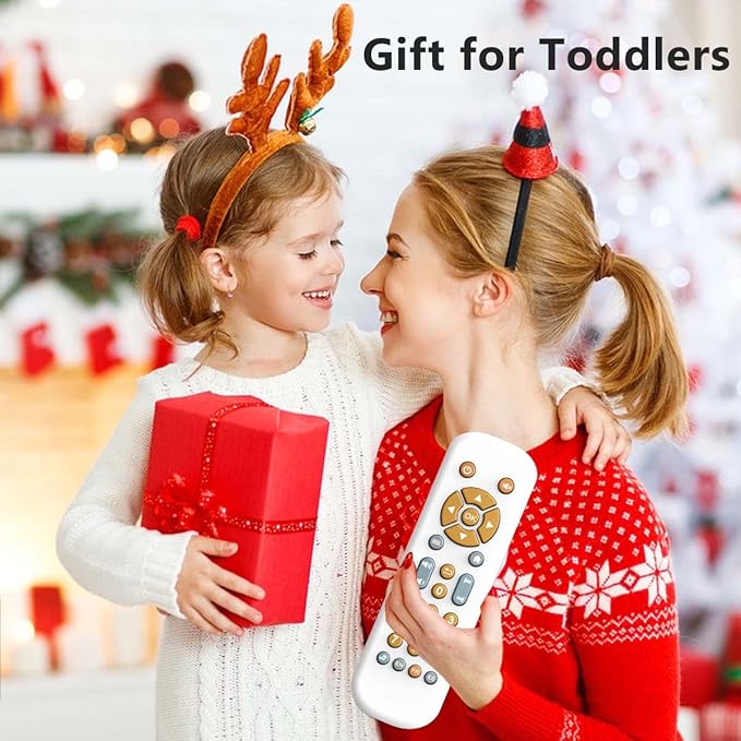 Baby TV Remote Control Toy with Music Sound and Light, Toddler Realistic Play TV Remote Toys Early Educational Learning Toy with 3 Language Musical Toy for 6-36 Months(White)