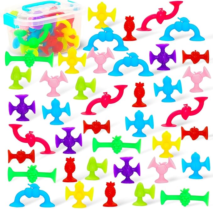 Suction Cup Toys, Silicone Sensory Toys, Stress Relief Autism Toy for Kids, Travel Fruit Toy for Airplane with Storage, Fine Motor Skills