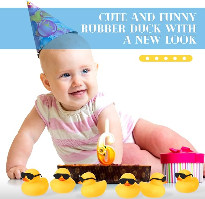 Chivao 100 Pcs Rubber Ducks with Sunglasses in Bulk Mini Yellow Rubber Duck Gifts Squeak Bath Float Bathtub Toys for Cruise Gift Exchange Birthday Party Supplies