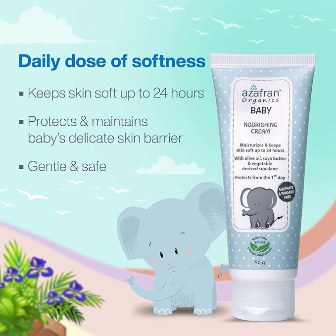 Azafran Organics Baby Nourishing Cream, 3.53oz - Gentle Moisturizing Cream with Olive oil and vegetable Derived squalene, No Harsh chemicals, Protect Sensitive Skin