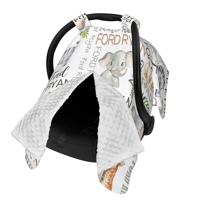 Personalized Car Seat Covers for Babies Custom Name Car Seat Canopy for Newborn Baby Boys Girls 2 in 1 Mom Nursing Breastfeeding Covers Woodland Minky Baby Carrier Covers with Peekaboo Opening