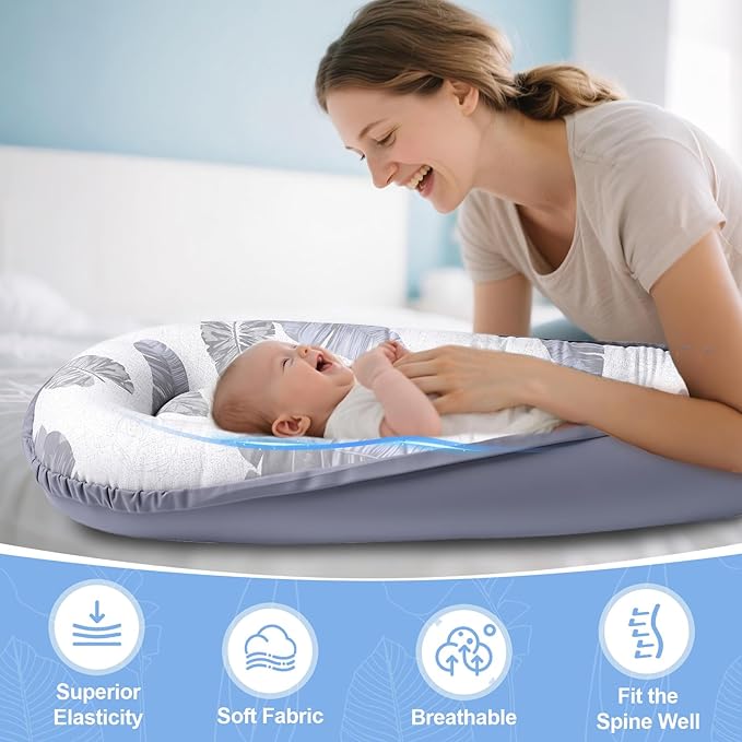 Baby Lounger, Baby Lounger for Newborn 0-24 Months, Premium Soft & Breathable Infant Lounger, Pure Cotton Baby Nest for Boys & Girls, Portable Newborn Lounger for Travel and Home.