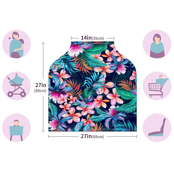 Baby Car Seat Stroller Covers Tropical Palm Leaves Nursing Cover Breastfeeding Scarf Soft Breathable Stretchy Coverage Carseat Canopy Cover for Boys and Girls Soft Breathable Multi Use