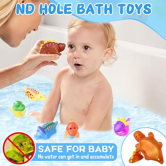 Color Changing No Hole Toddler Bath Toys for Kids Ages 1-3 4-8, Easter Egg Fillers Easter Basket Stuffers Dinosaur Bath Toys Toddlers 2-4, Dinosaur Toys, Bathtub Water Toys with Drying Bag