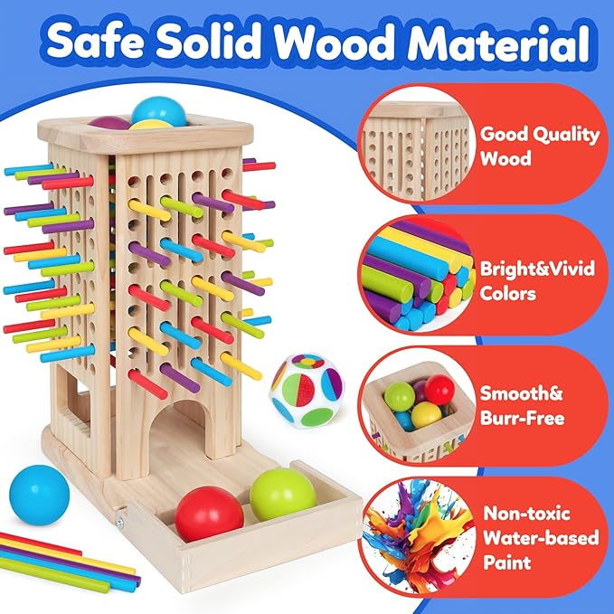 ROOCHKD Wooden Sorting Toy Montessori Color & Shape Sorter Class Activity Toddlers Fine Motor Game for Colors and Shapes Recognition, Birthday Gifts for Boys and Girls (Wood Sorting Tower)