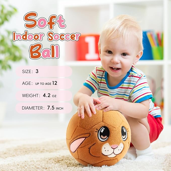 VangeBow Silent Indoor Soccer Balls for Toddlers 1-3, Inflatable Soft Plush Baby Toddler Soccer Ball Toys Gifts for Kid 3-5 Year Old Boy Girl First Birthday Gift (Easter Bunny, Pump Include)