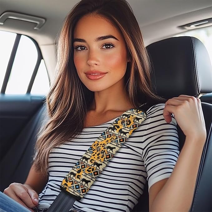 Boho Car Seat Neck Cover 2 Packs Leopard Pattern Car Accessories Easy to Clean Car Seat Strap Covers Shoulder Pads Comfort Shoulder Strap Protectors for Cars Trucks Vans for Friends Lovers