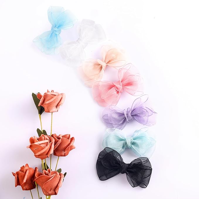 3.5-Inch Organza Hair Bows for Girls - Elegant Sheer Ribbon Alligator Clips for Toddlers, Kids, and Teens - Pack of 2, Black