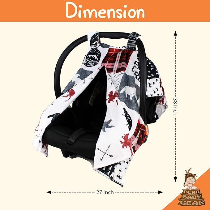 Dear Baby Gear Car Seat Blanket - Infant Carseat Canopy & Winter Covers - Cozy Baby Car Seat Cover for Girls & Boys - Doubles as Stroller Cover - Northwood Moose & Arrows - Faux Quilt - 38" x 27"