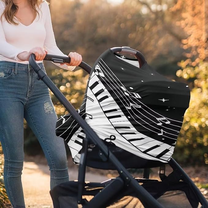 Coldinair Music Notes Star Multifunctional Nursing Cover Multi Use Cover for Baby Car Seat Canopy Shopping Cart Cover,Stroller Cover