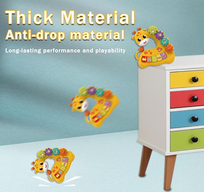 Baby Musical Piano Toys for Toddler 3 4 5, Busy Board with Music & Light, Birthday Toy for Infant Toddler 3 Years and Older Boy Girl Gifts (Yellow-Giraffe)