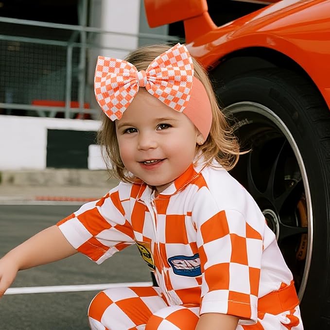 YanJie 2PCS 6’’ Orange Bows for Baby Girls Checkered Headband Tangerine Bow Infants Toddler Hair Accessories Newborn Headbands Hair Bow Baby Clothes